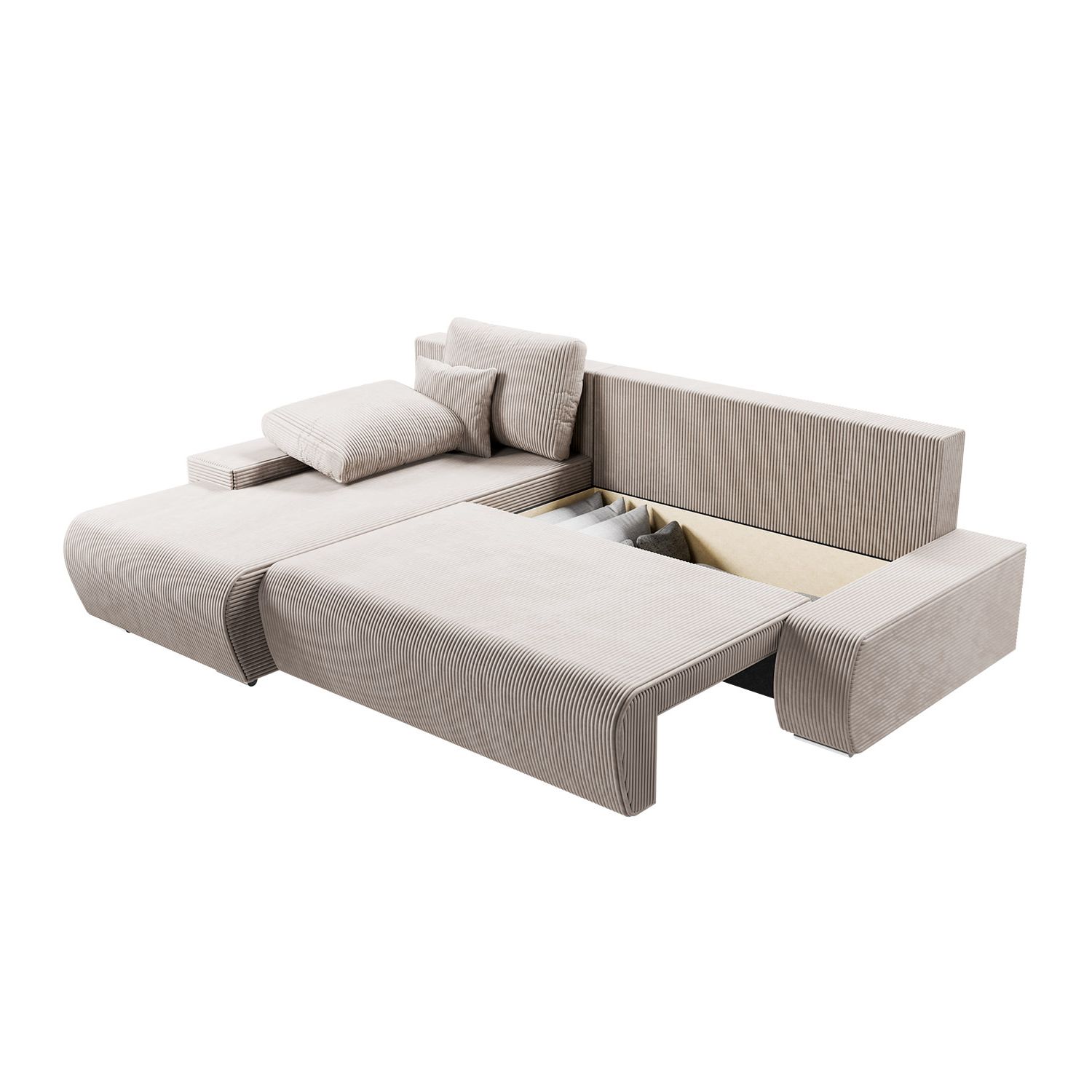 Juskys Sofa Iseo Links mit Schlaffunktion - Stoff Couch L Form für Wohnzimmer - Beige