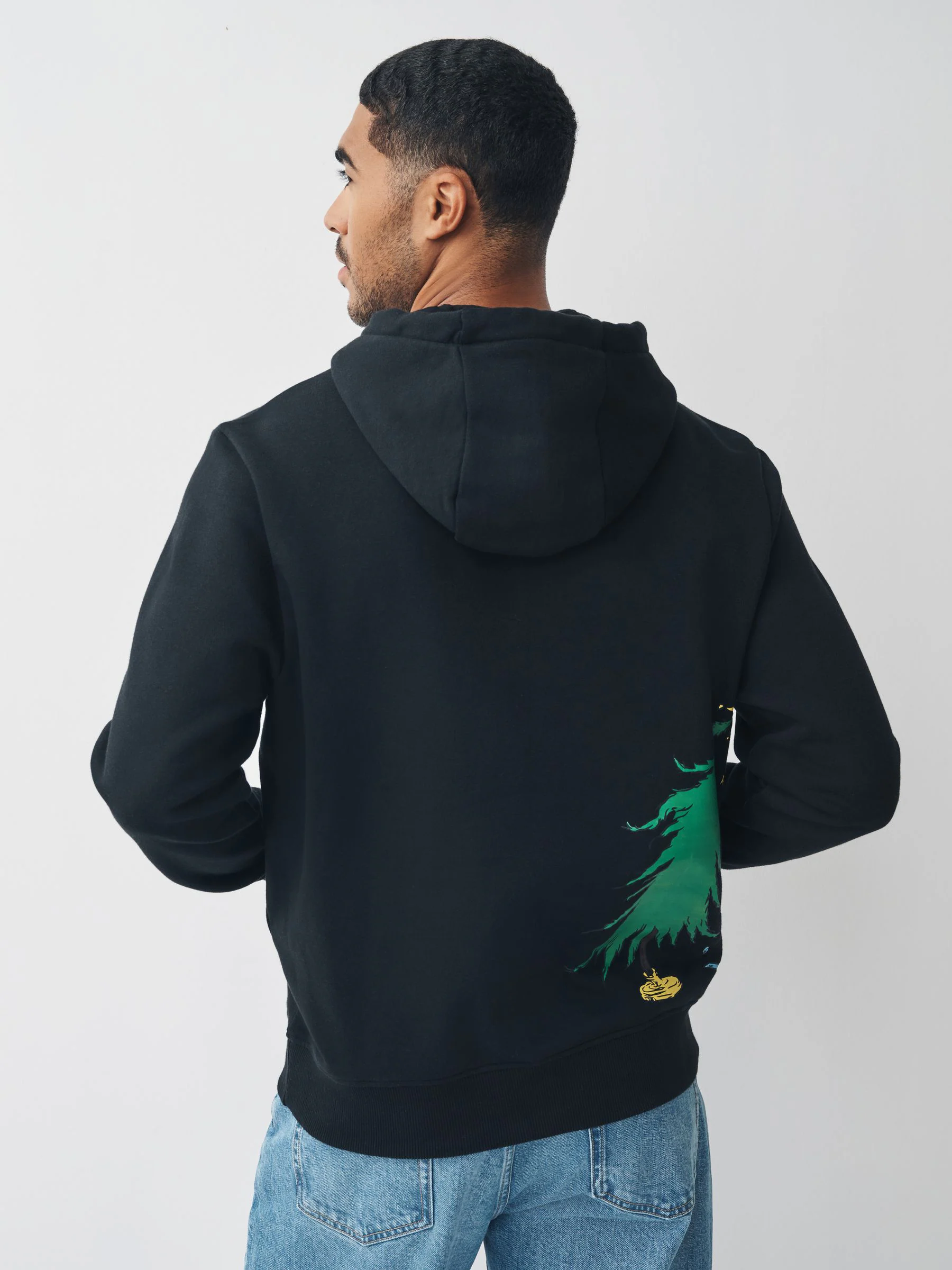 Zwart - Overhead Hoodie met Grinch Kerstmisafbeelding