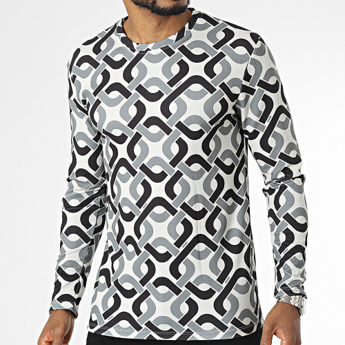 Tee Shirt Manches Longues Beige Gris Noir