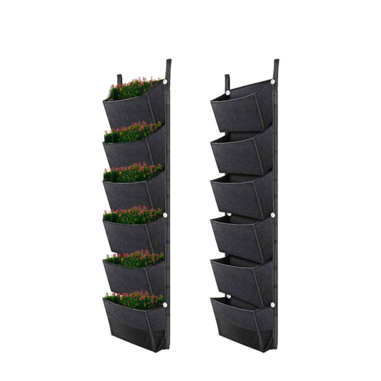 (100x30cm) Hängende Filz Pflanzen Tasche Senkrechte Deko Blumenwand mit 6 Fächer - Schwarz