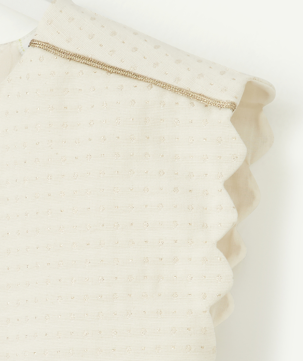 ROBE BÉBÉ FILLE ÉCRUE AVEC FRONCES ET POIDS COULEUR DORÉE