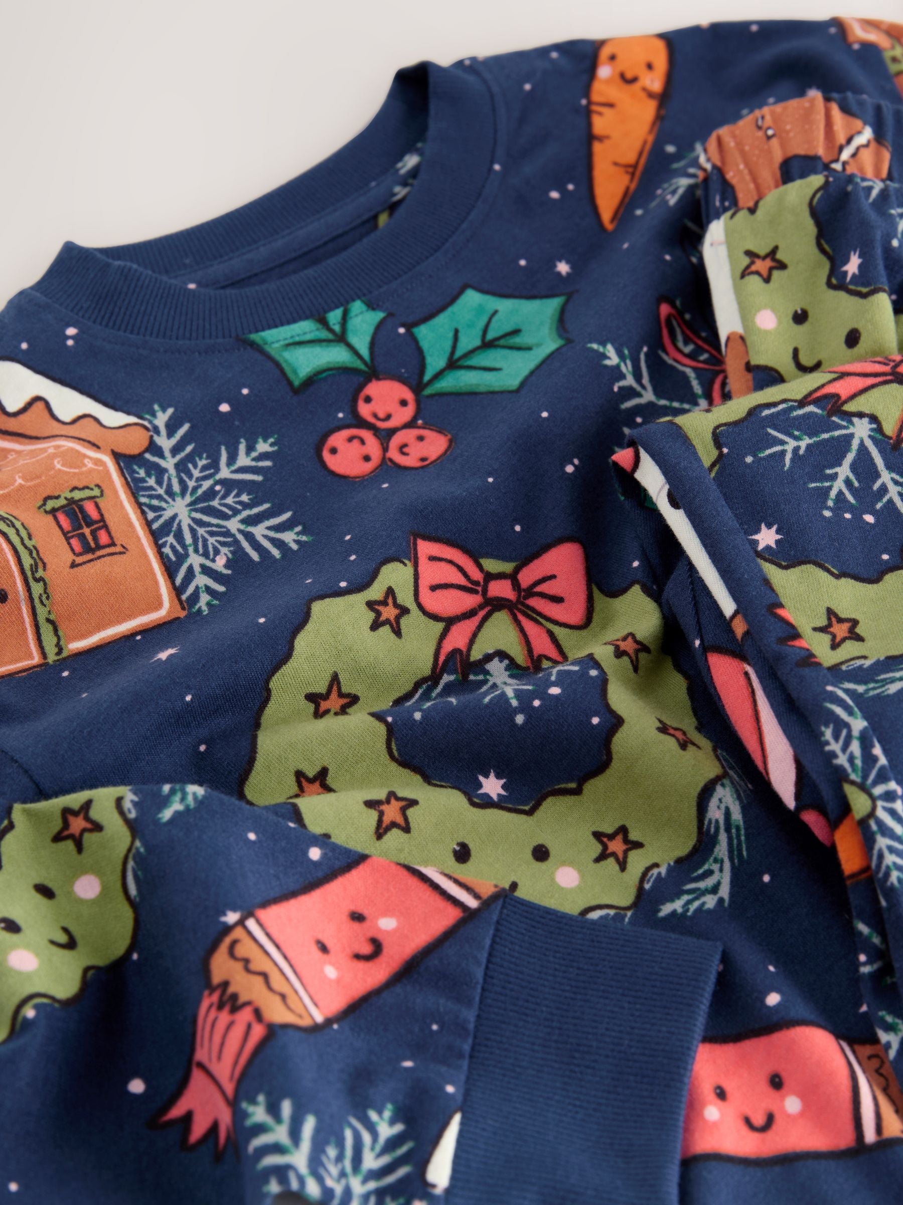 Marineblauw met pudding - Matching Family Kerstmis Behaaglijke Pyjama's met Lange Mouwen (9mnd-16jr)