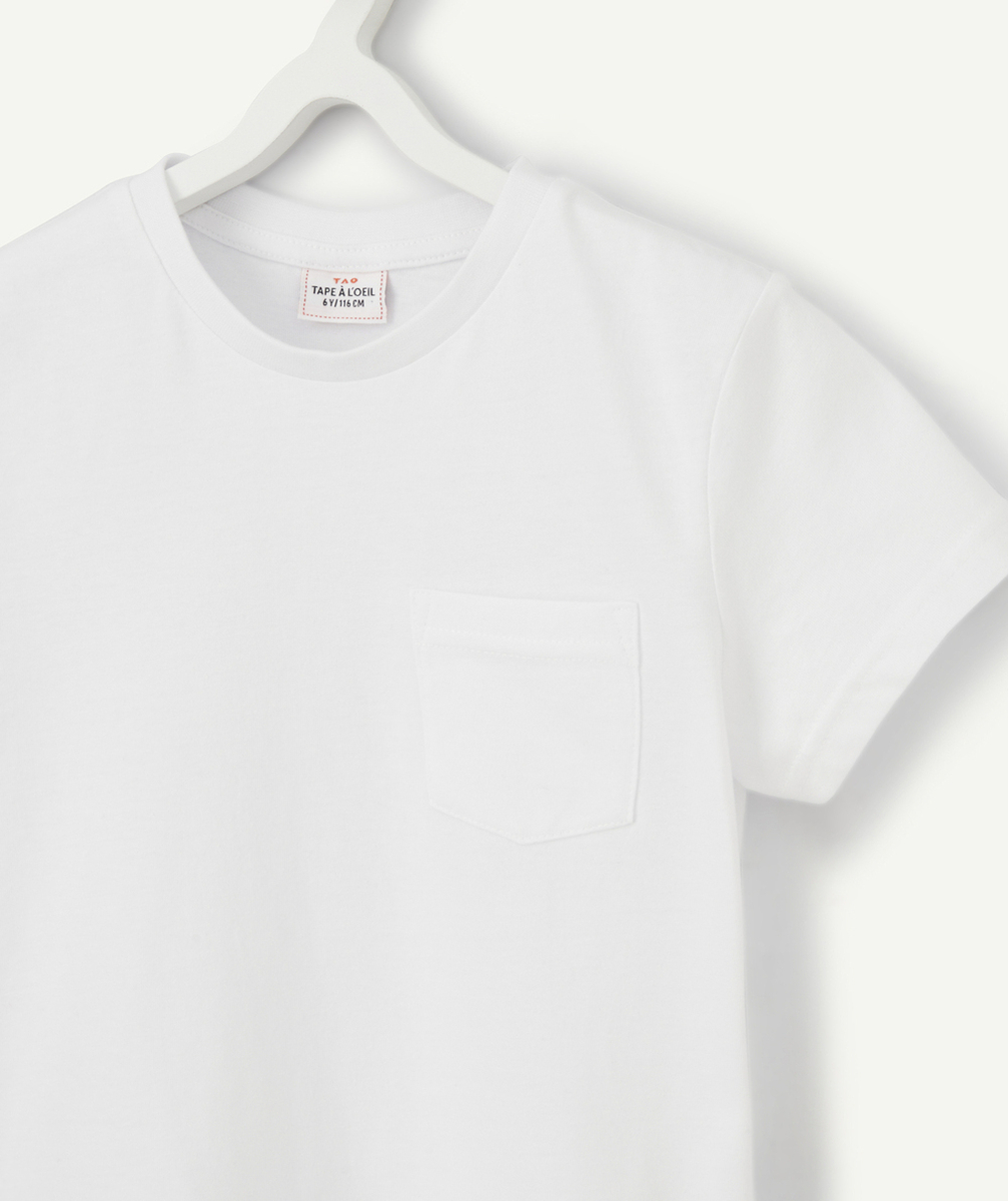 T-SHIRT GARÇON EN COTON BLANC AVEC POCHE