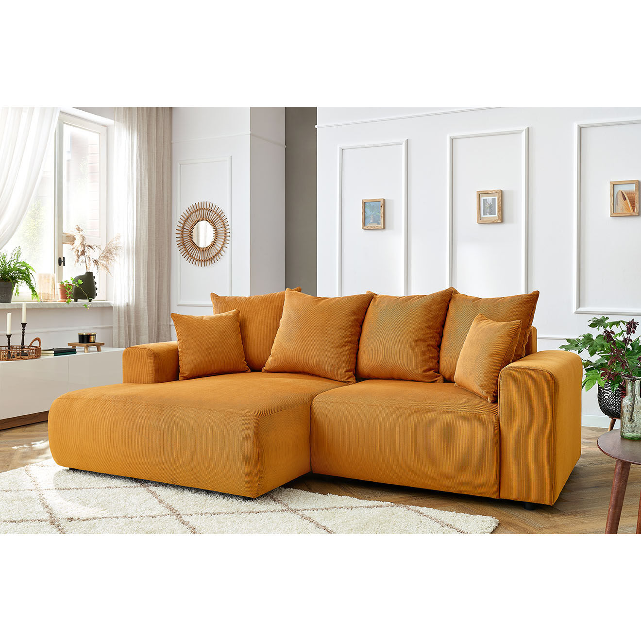 Bobochic Canapé d'angle fixe gauche Enjoy moutarde - 237x147x95 cm