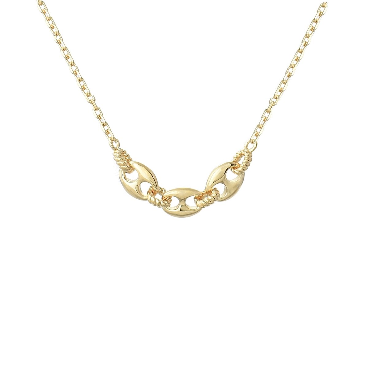 Collier 3 grains de café reliés par un anneau effet tressé Plaqué OR 750 3 microns