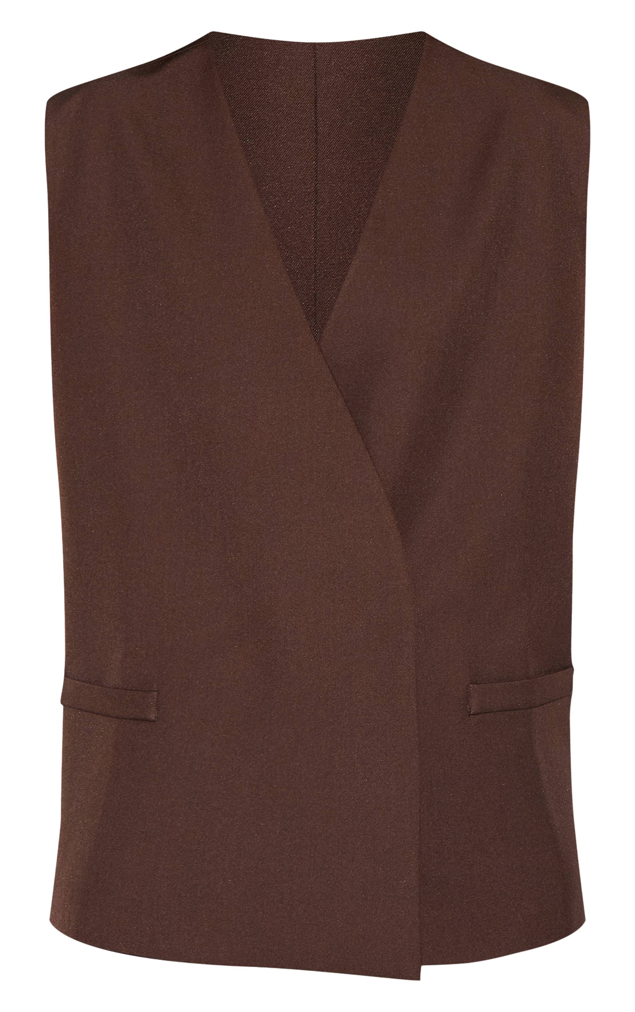 Chocolat Ensemble Coordonné Gilet Sans Col Tissé Surdimensionné À Épaulettes