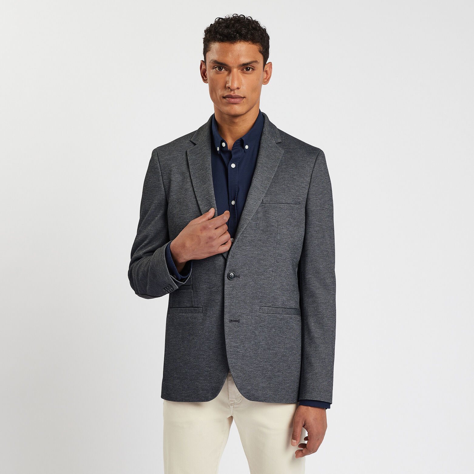 Veste slim maille coudières Gris moyen