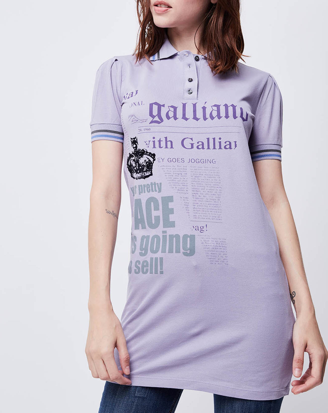 John Galliano Polo long imprimé Gazette lavande