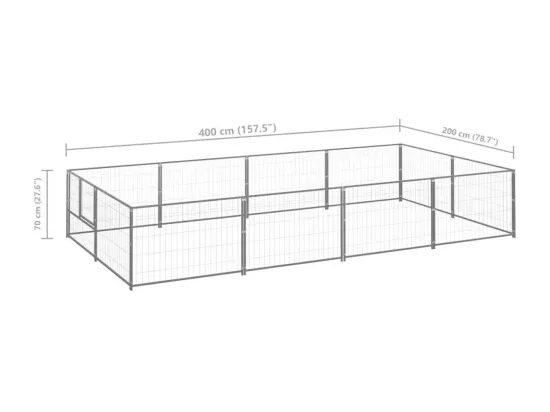 Chenil extérieur cage enclos argenté 400 x 200 x 70 cm 02_0000302