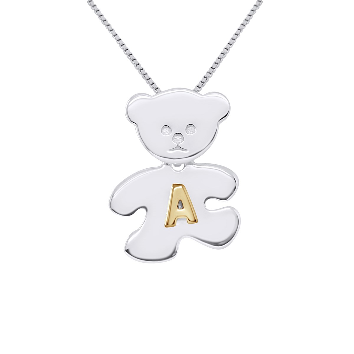 Pendentif OURSON Argent - Lettre A plaqué Or Jaune