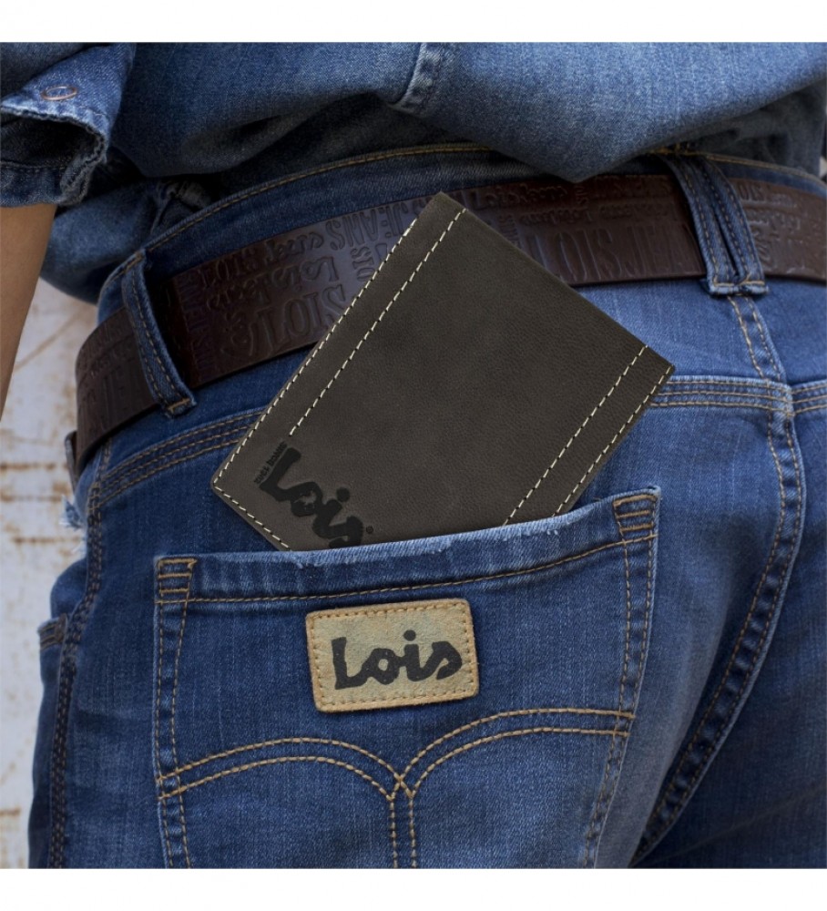 Carteira de couro Lois 201508 marrom escuro - 11 x 8,5 cm -