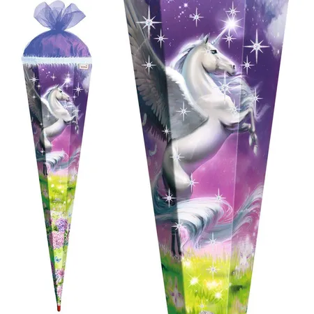 Roth Motiv-Schultüte, Magic Pegasus, 85cm, eckig, Rot(h)-Spitze, Tüllverschluss, Glitter & Glitzerborte