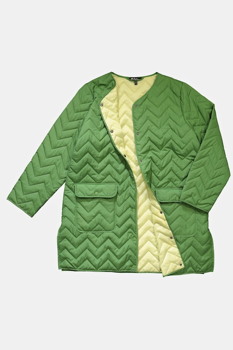 Long-Steppjacke, Zackenstepp, Rundhals, Druckknöpfe