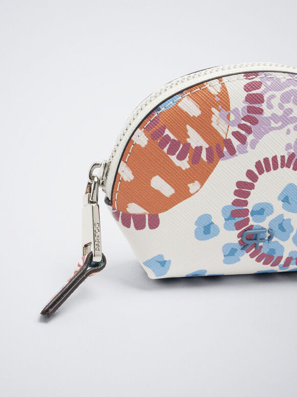 Porta-moedas com estampa floral - Branco-creme