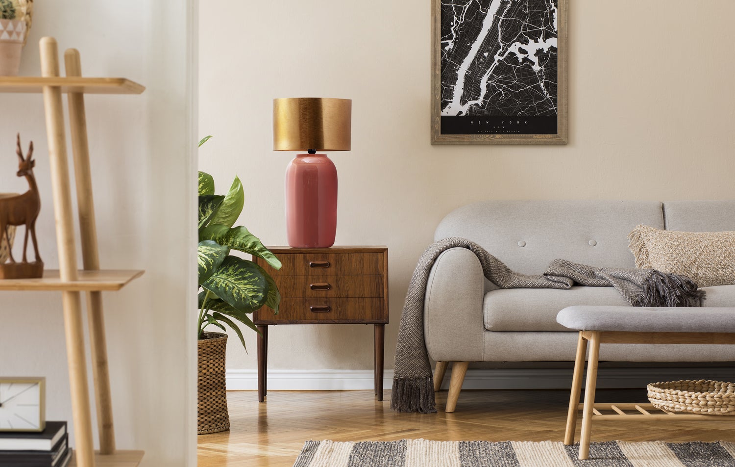 Decoratieve tafellamp, roségoud, klassieke bedlamp, 43 cm | Woonkamer/eetkamerlamp