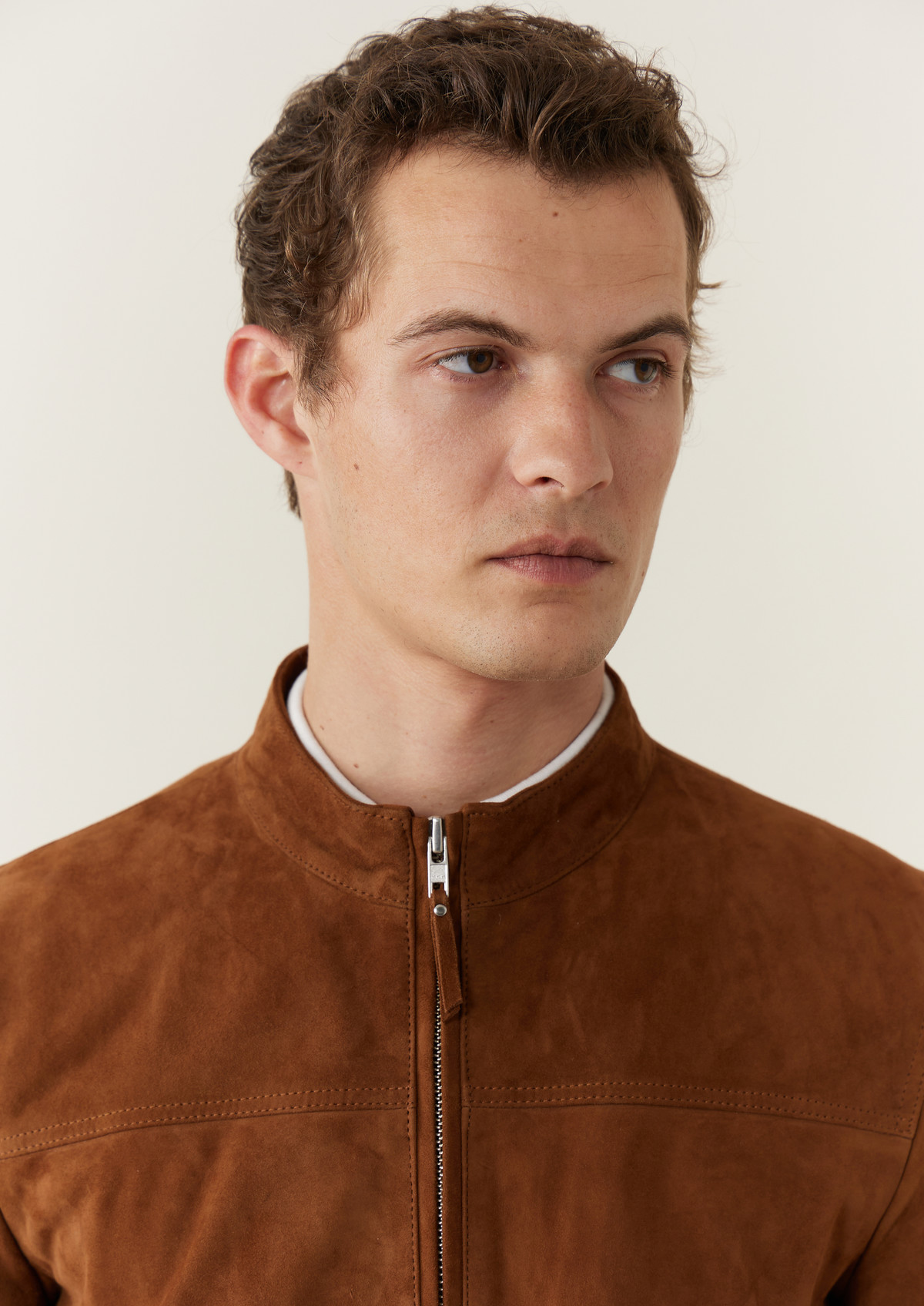Blouson en cuir nubuck cognac