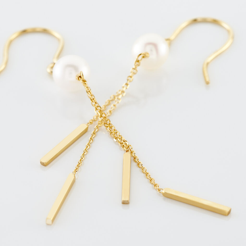 Boucles D'oreilles Pendantes Salman Or Jaune Perle De Culture