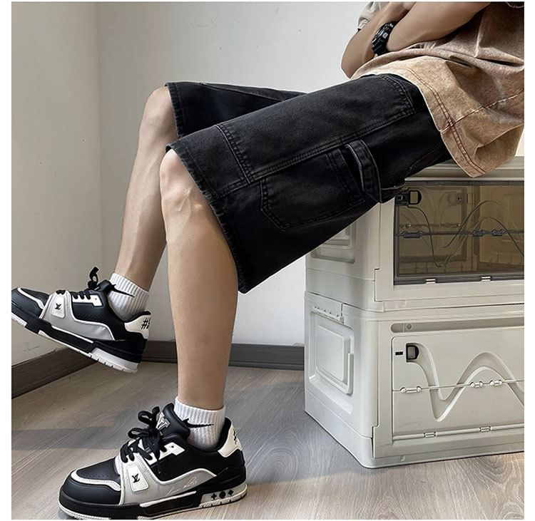 Femilina - Denim shorts met hoge taille en wijde pijpen