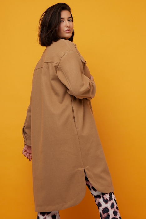 Hemdjacke, oversized, lang geschnitten, Wolloptik, Hemdkragen