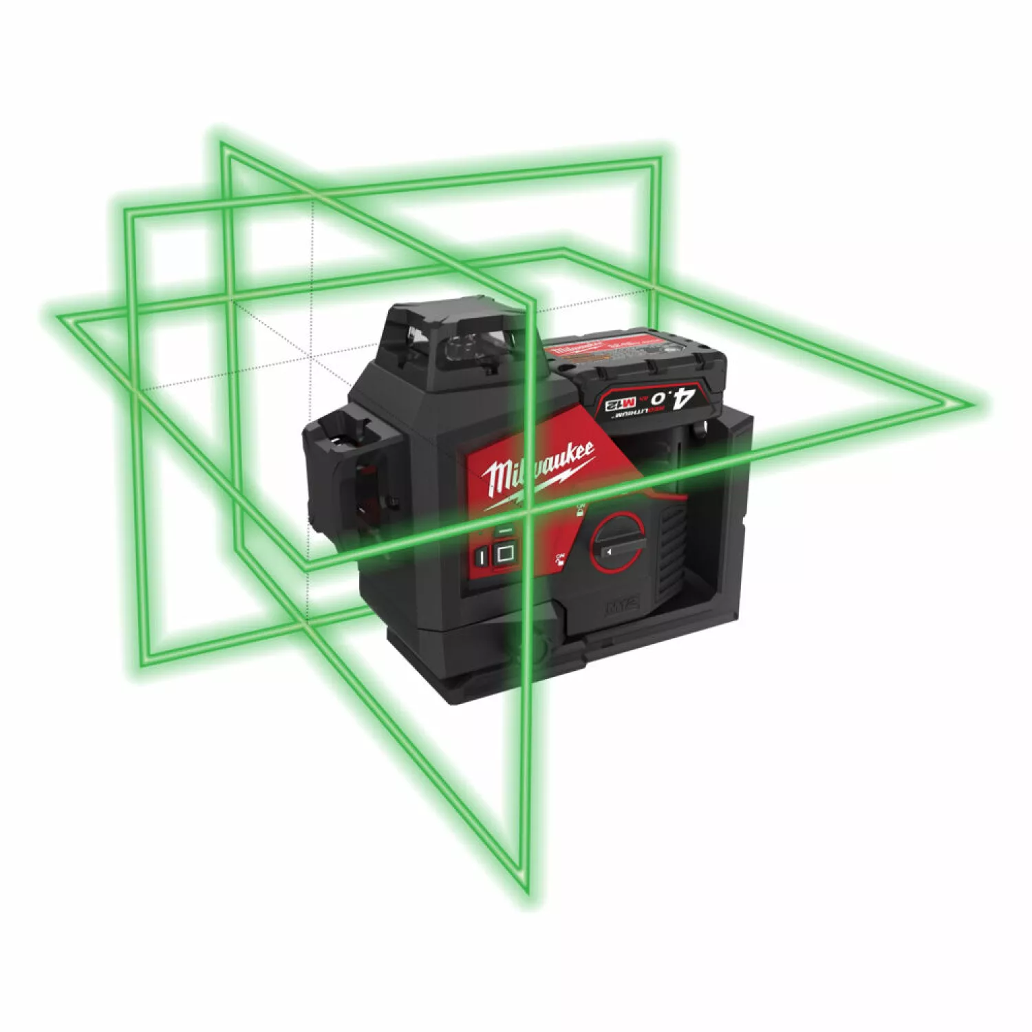 Milwaukee M12 3PL-0C 12V Li-Ion accu kruislijnlaser body in koffer - 3 lijnen - Groen - 38m