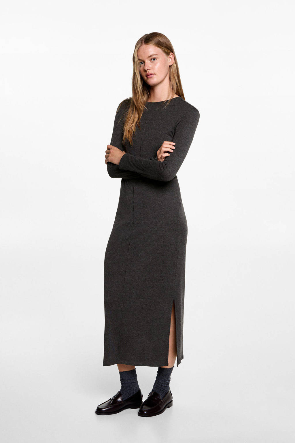 MANGO TEEN bodycon jurk antraciet