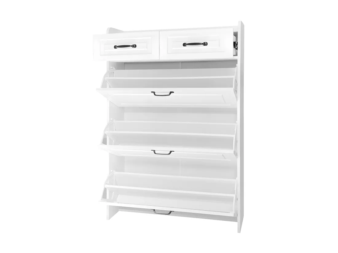 Meuble à chaussures en panneau de particule - 3 portes abattants et 2 tiroirs - Blanc