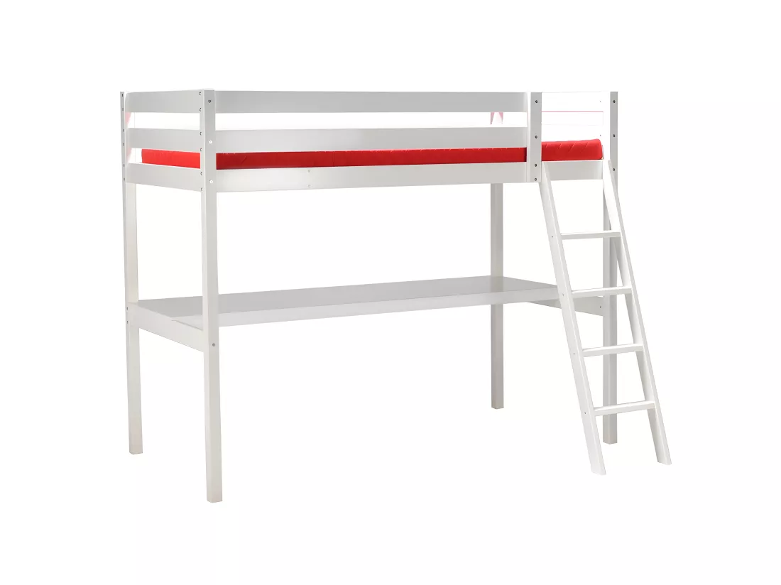Lit mezzanine ASPEN 90x190 + 1 sommier + bureau / Blanc