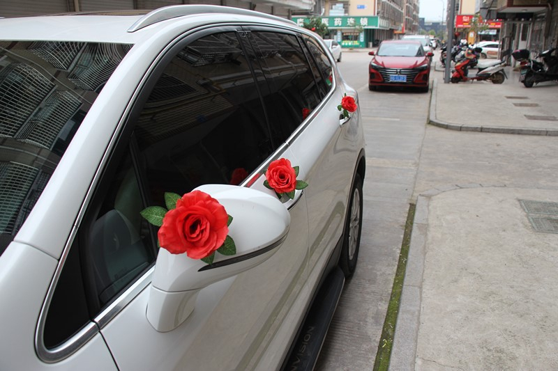 (Ø12cm) Auto Kunstblume Hochzeits Deko Autospiegel Rose mit Saugnapf - Rot