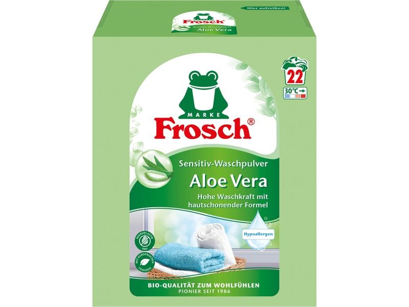 Frosch Pulverwaschmittel Frosch Aloe vera Sensitiv 1.45 kg Waschmittelpulver, sanfte Reinigung für empfindliche Haut