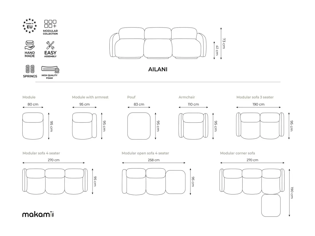 Canapé modulable 3 places en tissu bouclette - argent - AILANI