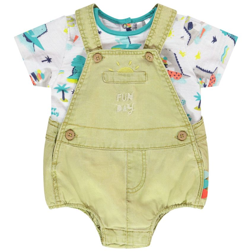 Ensemble barboteuse + t-shirt imprimé dinosaures pour bébé garçon - Blanc