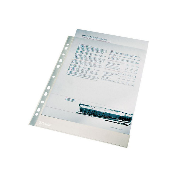 Esselte Pochette perforée lisse, A4, polypropylène 105 microns, 11 trous, transparente (Lot 100 pochettes)