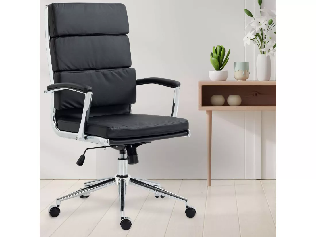 Chaise de bureau - Similicuir & Métal chromé - Noir - Cleveland