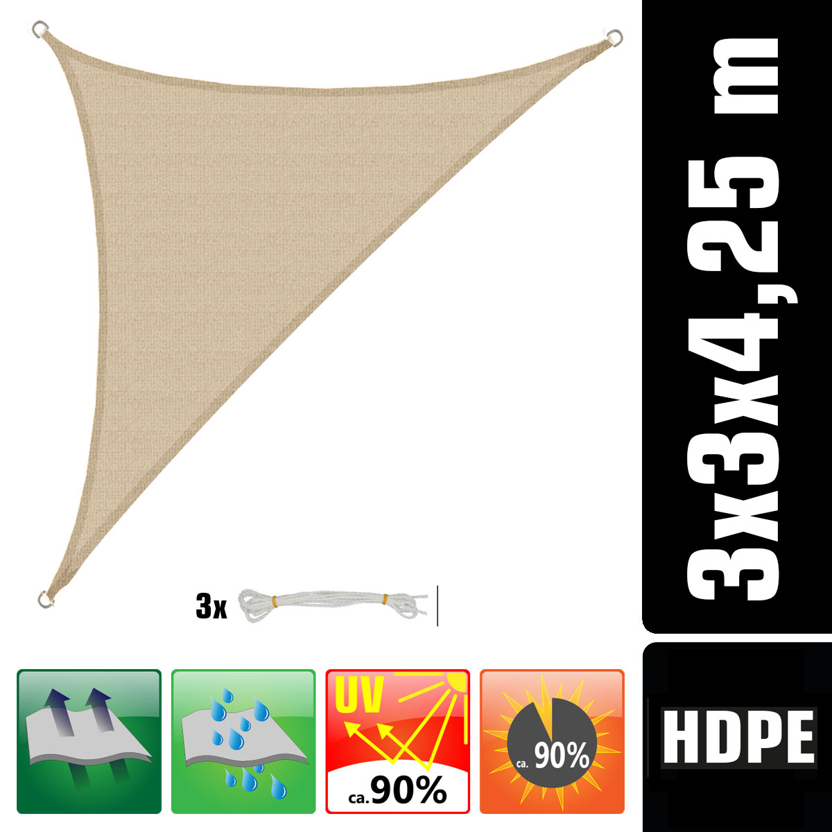 AMANKA 4,2 x 3 HDPE schaduwdoek - Beige
