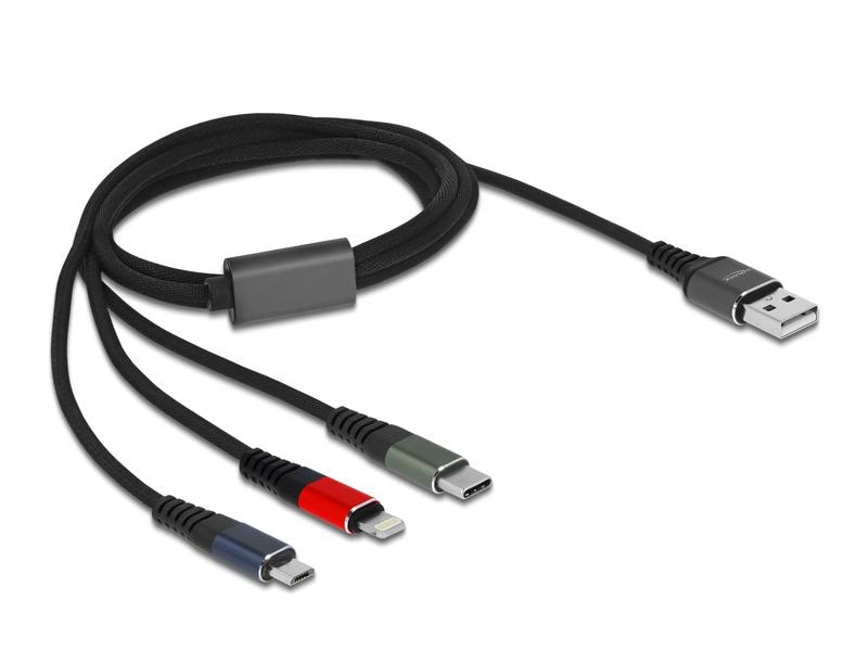 Delock USB-Ladekabel USB A - Lightning/Micro-USB B/USB C 1 USB Ladekabel 3 in 1 für Lightning / Micro USB / USB Type-C 1 m 3-farbig
