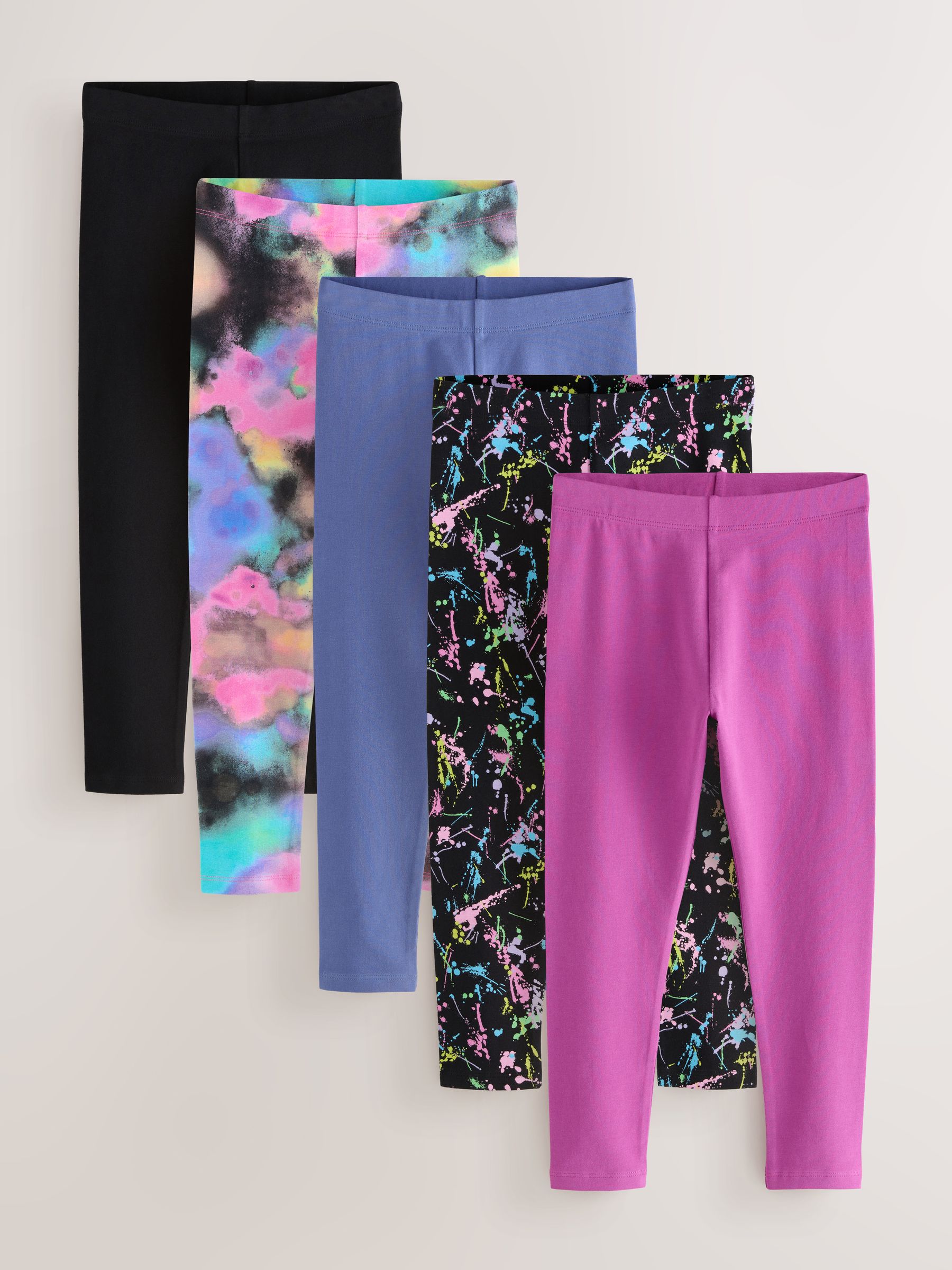 Zwart Roze Meerkleurig Spetters - Verpakking van 5 leggings (3-16 jr)