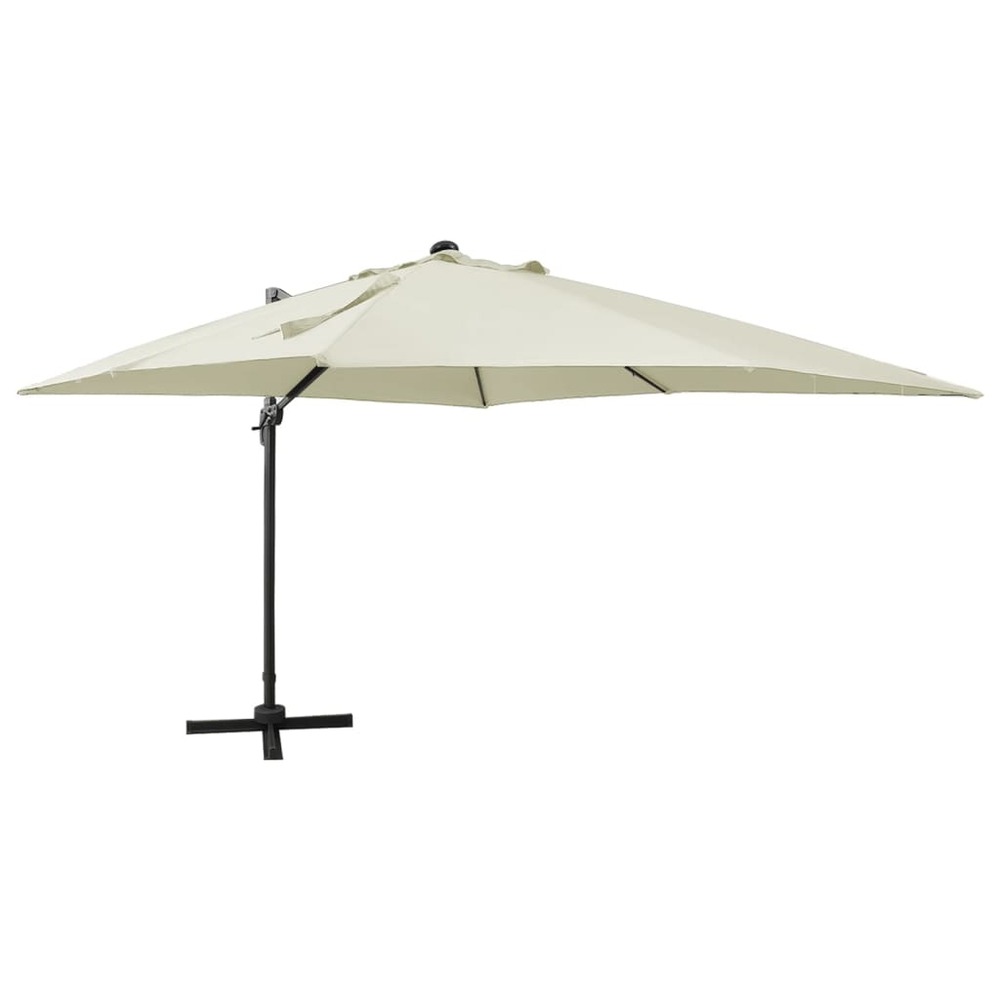 Parasol meuble de jardin déporté avec mât et lumières led 300 cm sable