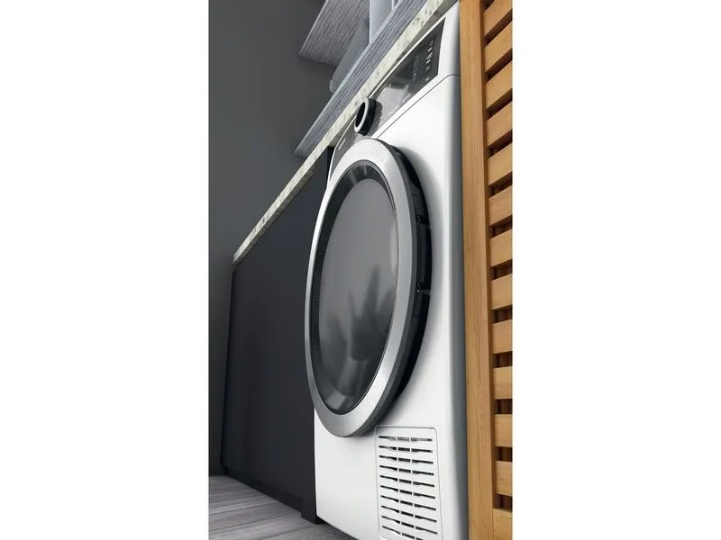 Hotpoint H8 D94WB EU, Fritstående, Front-læsning, Varmepumpe, Hvid, Dreje, Berøring, Højre