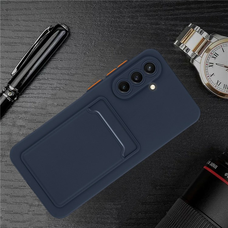 Samsung Galaxy A56 Gummi Case Hülle mit Kartenfach - Dunkelblau / Orange