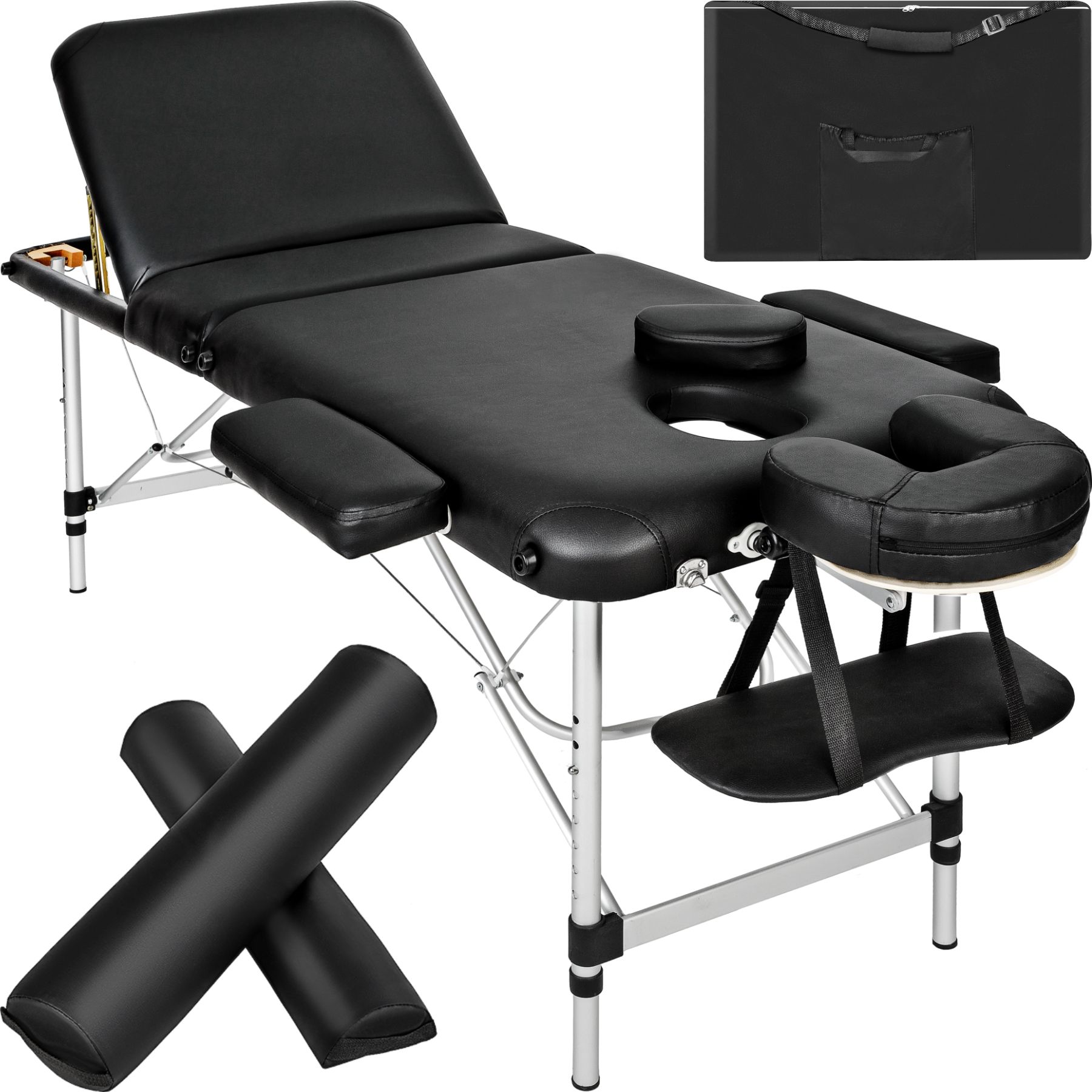 tectake® 3 Zonen Massageliege, inklusive Lagerungsrollen und Tragetasche, klappbar und höhenverstellbar, 210 x 95 x 63 - 89 cm