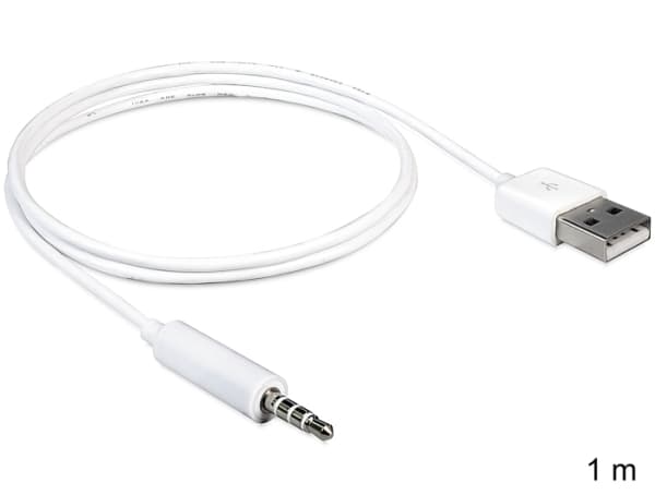 Delock - Lade-/datakabel - USB hann til mini-phone stereo 3.5 mm hann - 1 m - hvit - for Apple iPod shuffle (1G, 2G)