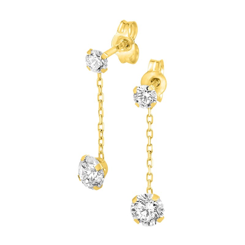 Boucles d'oreilles femme pendantes - Oxyde de zirconium - Or 18 Carats