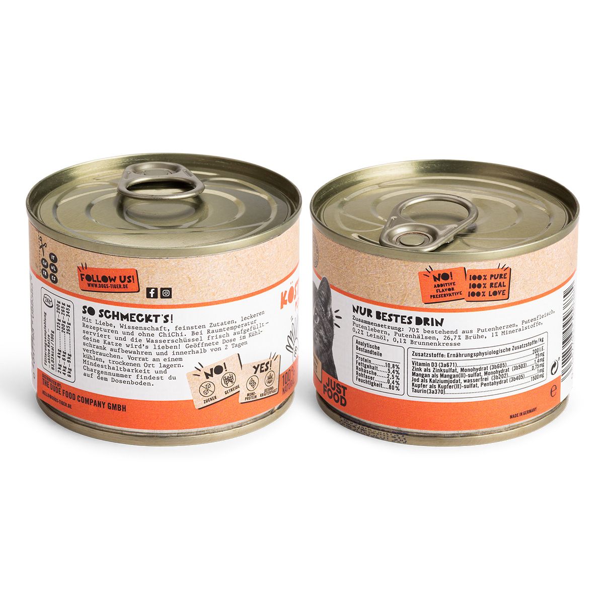 Dogs’n Tiger Adult Premium, Katzenfutter, Köstlich, Katzen Nassfutter, Getreidefrei, Pute & Leinöl
