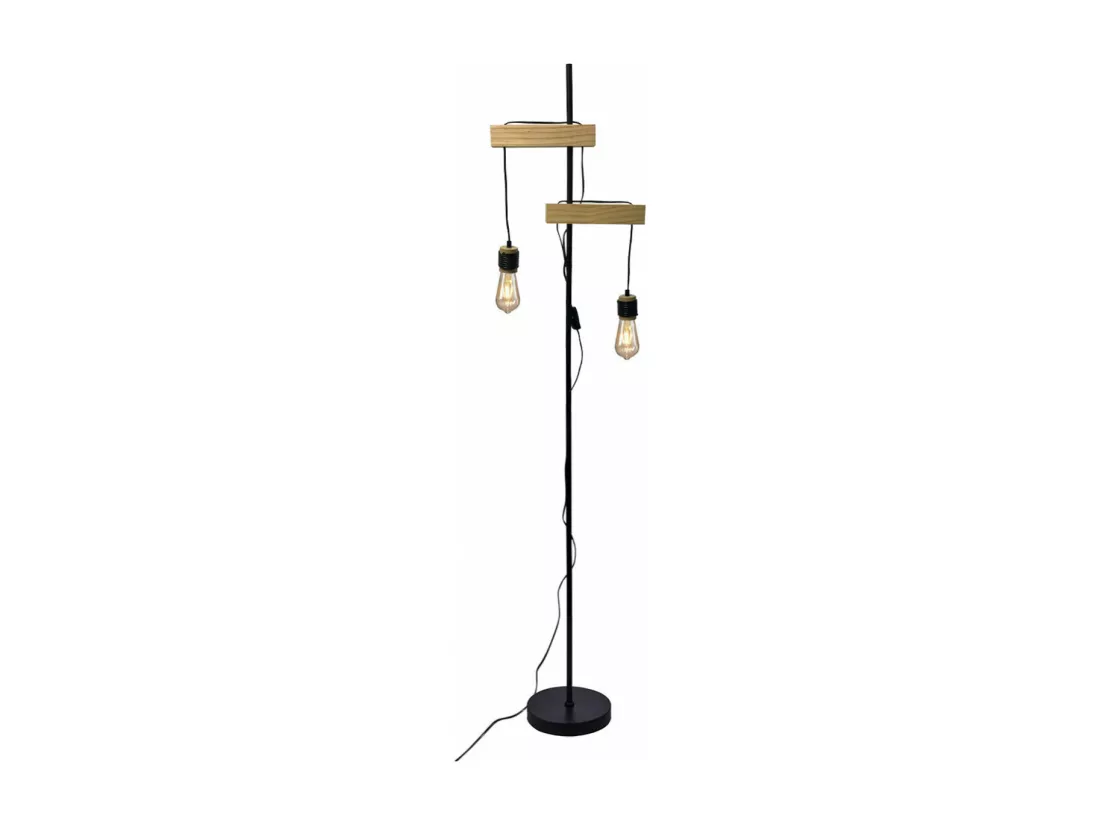 ARMELE - Lampadaire en Métal Noir et Bois