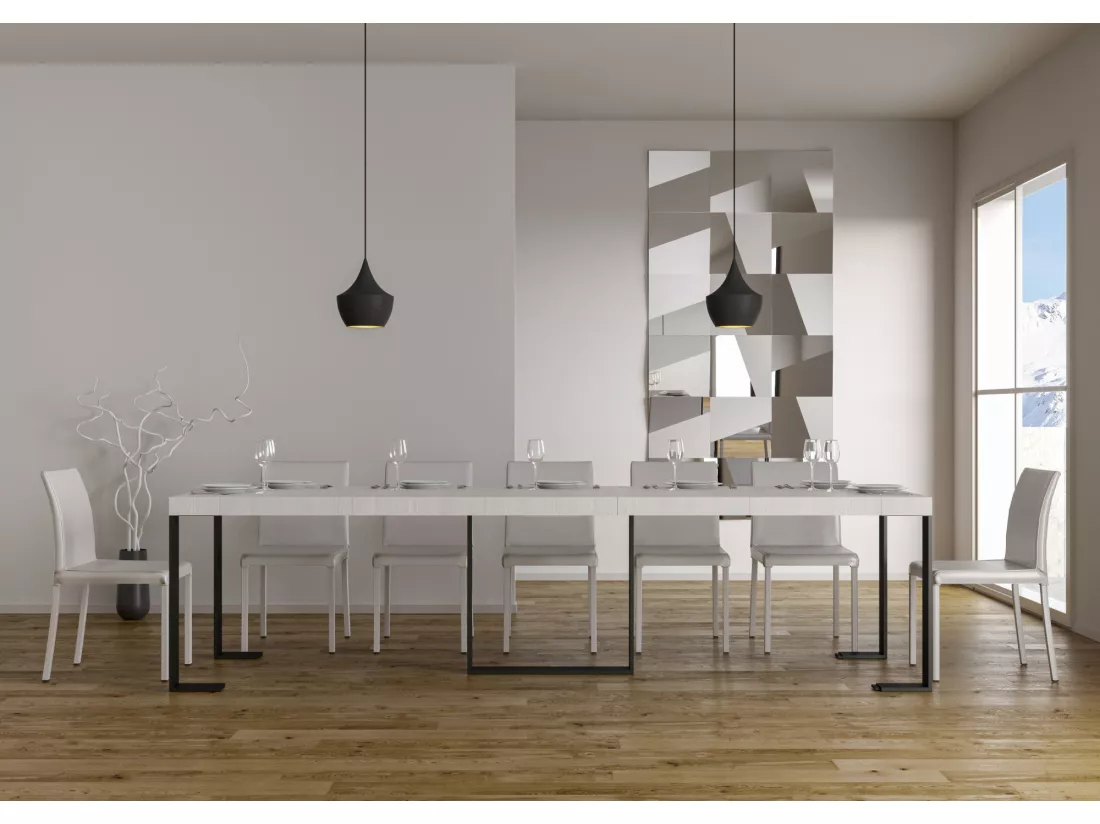 Console extensible 90x40/300 cm Futura Premium Frêne Blanc cadre Anthracite