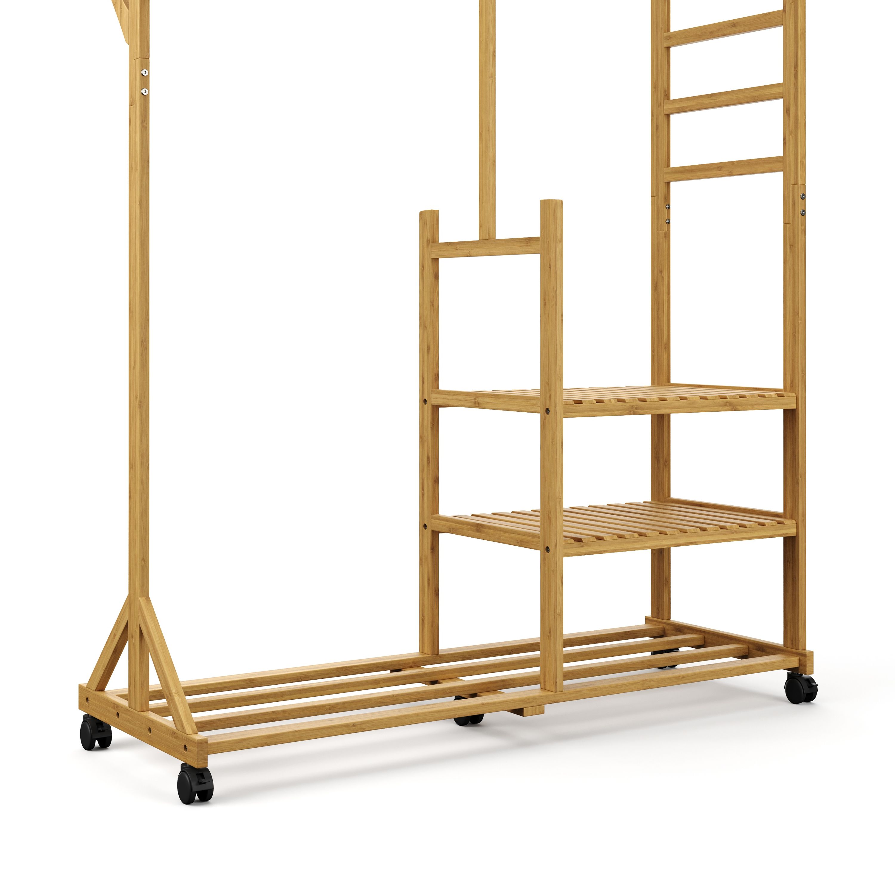 Garderobe auf Rollen Bambus BERNO 100 x 176 cm natur