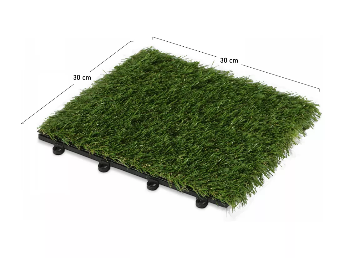 Lot de 32 dalles clipsables gazon artificiel vert