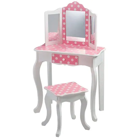 Teamson Kids Schminktisch mit Hocker, Polka Dots