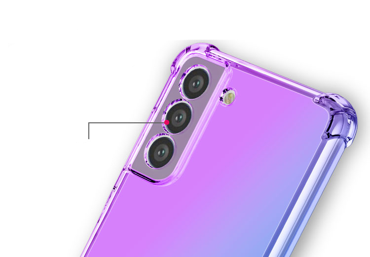 Samsung Galaxy S21 FE 5G Gummi Hülle Air Cushion Fallschutz mit Farbverlauf - Lila / Rosa