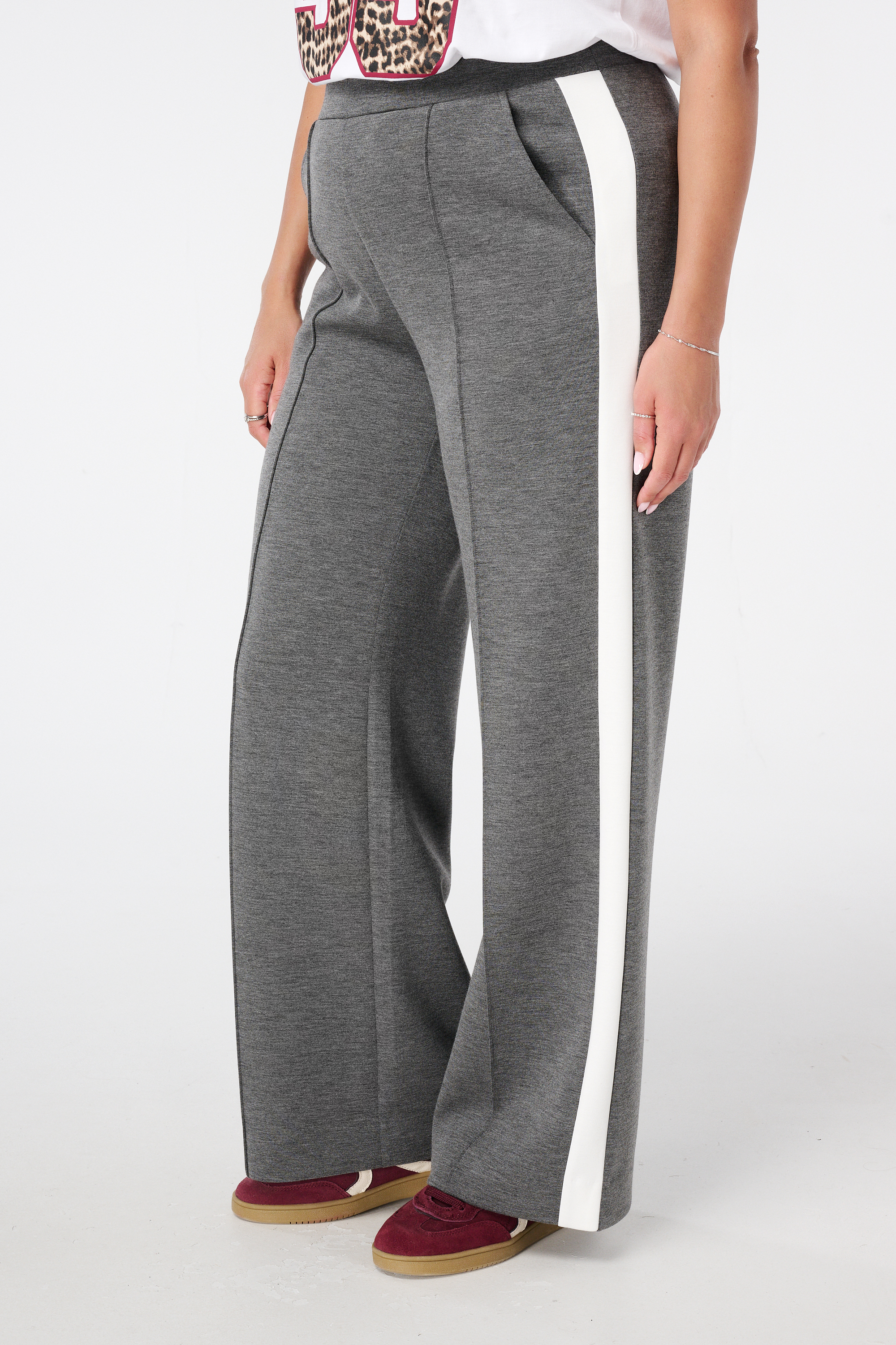 Wijde pantalon met contraststreep dark grey melange